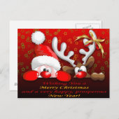 Funny Santa und Reindeer Cartoon Weihnachten Weihn (Vorne/Hinten)