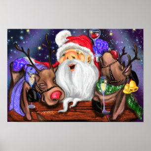 Funny Santa und Reindeers Weihnachts-Party - Chef Poster