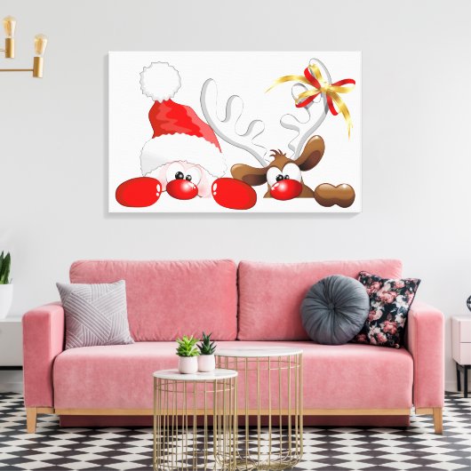 Funny Santa und Rentier Cartoon Canvas Print Leinwanddruck (Insitu (Wohnzimmer))
