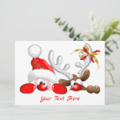 Funny Santa und Rentier Cartoon Dankeskarte (Stehend Vorderseite)