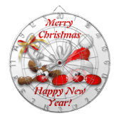 Funny Santa und Rentier Cartoon Dartboard Dartscheibe (vorne)