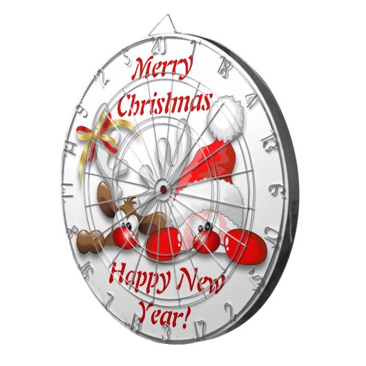 Funny Santa und Rentier Cartoon Dartboard Dartscheibe (Vorderseite rechts)