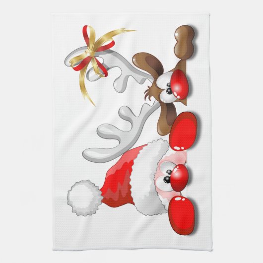 Funny Santa und Rentier Cartoon Küchentücher (Vertikal)