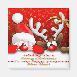Funny Santa und Rentier Cartoon Magnet