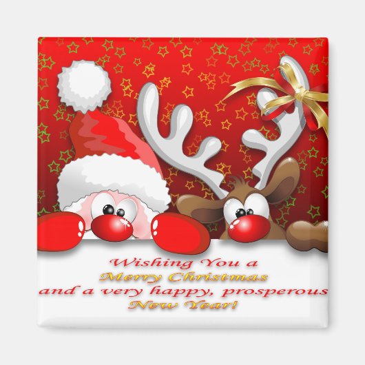Funny Santa und Rentier Cartoon Magnet (Vorne)