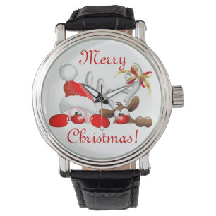 Funny Santa und Rentier Cartoon Ornament Magnet B Armbanduhr