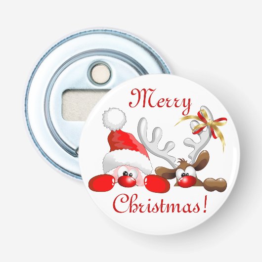 Funny Santa und Rentier Cartoon Ornament Magnet B Flaschenöffner (Vorderseite)