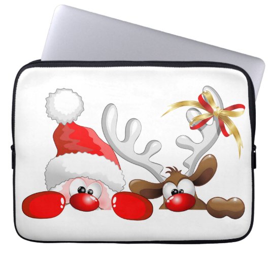 Funny Santa und Rentier Cartoon Ornament Magnet B Laptopschutzhülle (Vorderseite)