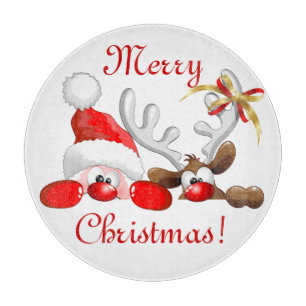 Funny Santa und Rentier Cartoon Ornament Magnet B Schneidebrett