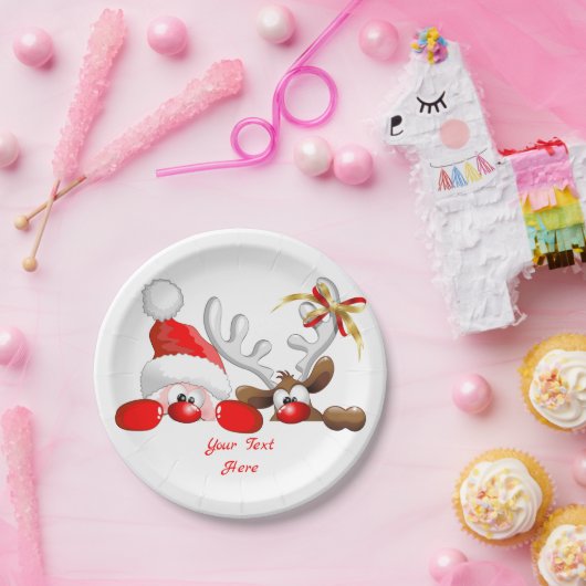 Funny Santa und Rentier Cartoon Pappteller (Party)