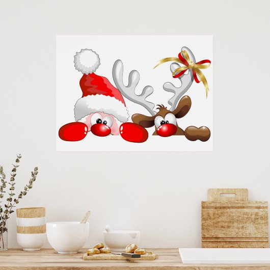 Funny Santa und Rentier Cartoon Poster (Küche)
