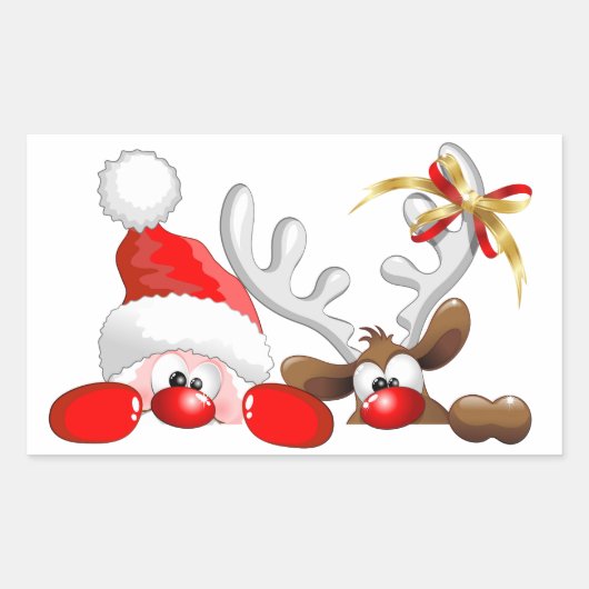 Funny Santa und Rentier Cartoon Sticker (Vorderseite)