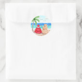 Funny Santa und Snowman am Weihnachtsstrand Runder Aufkleber (Tasche)
