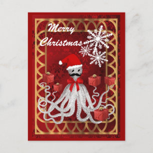 Funny Santa Vintager Steampunk Weihnachtsoktopus Feiertagspostkarte