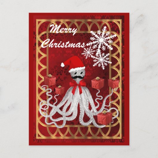 Funny Santa Vintager Steampunk Weihnachtsoktopus Feiertagspostkarte (Vorderseite)