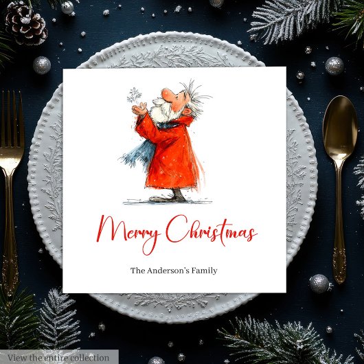 Funny Santa Watercolor Christmas Dinner Napkins Serviette