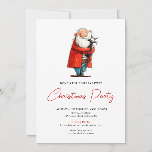 Funny Santa Watercolor Custom Holiday Invitation Einladung (Vorderseite)