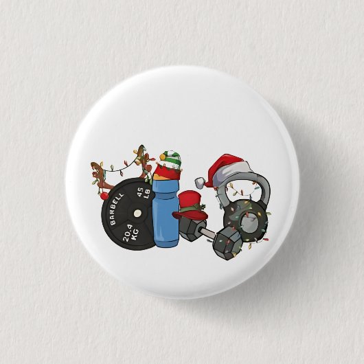 Funny Santa Weightlift Dumbells Gym Weihnachten Button (Vorderseite)