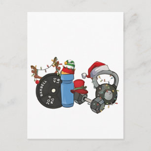 Funny Santa Weightlift Dumbells Gym Weihnachten Einladungspostkarte