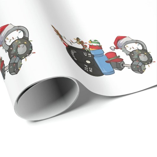 Funny Santa Weightlift Dumbells Gym Weihnachten Geschenkpapier (Rolleneckpunkt)