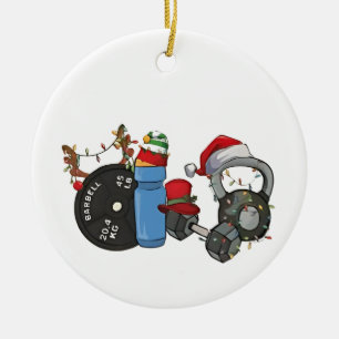 Funny Santa Weightlift Dumbells Gym Weihnachten Keramik Ornament