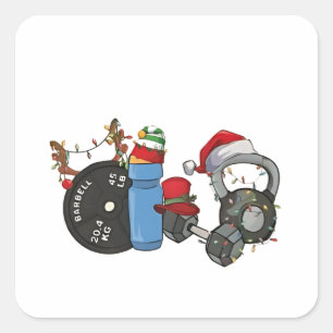 Funny Santa Weightlift Dumbells Gym Weihnachten Quadratischer Aufkleber
