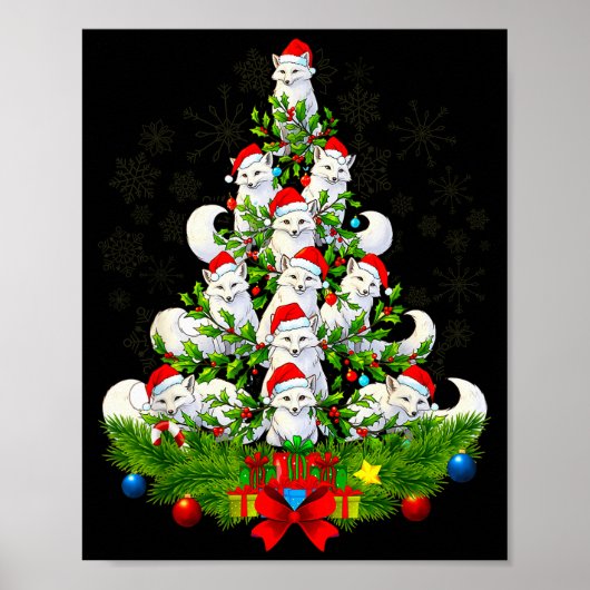 Funny Santa Xmas Arctic Fox Christmas Tree Poster (Vorne)