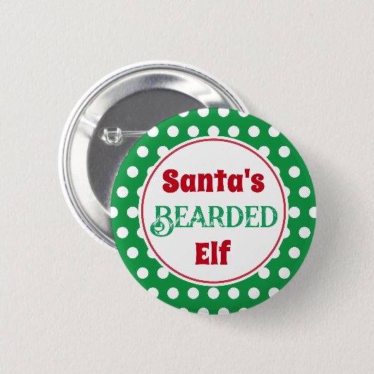 Funny Santa's Bearded Elf Christmas Button Pin (Vorne & Hinten)