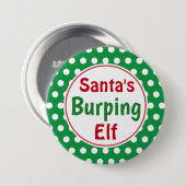 Funny Santa's Burping Elf Christmas Button Pin (Vorne & Hinten)