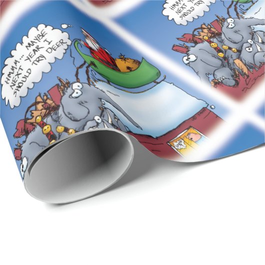 Funny Santas Elephants Cartoon Geschenkpapier (Rolleneckpunkt)