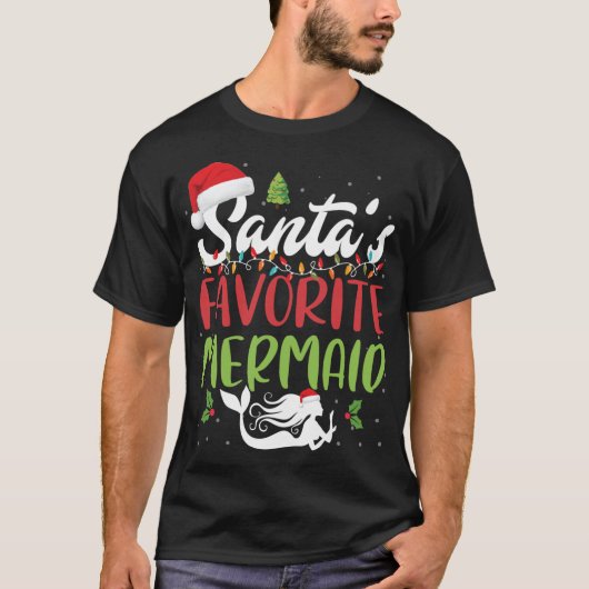 Funny Santas Favorite Mermaid Weihnachts-Weihnacht T-Shirt (Vorderseite)