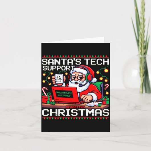 Funny Santa's Tech Suprt Rebooting Christmas Ugly Karte (Vorderseite)
