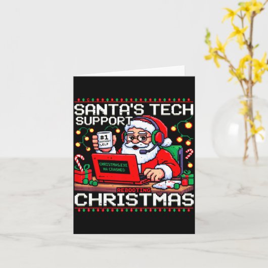 Funny Santa's Tech Suprt Rebooting Christmas Ugly  Karte (Gelbe Blume)