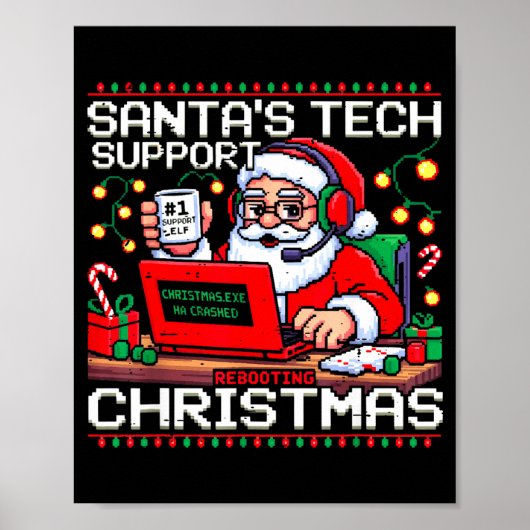Funny Santa's Tech Suprt Rebooting Christmas Ugly Poster (Vorne)