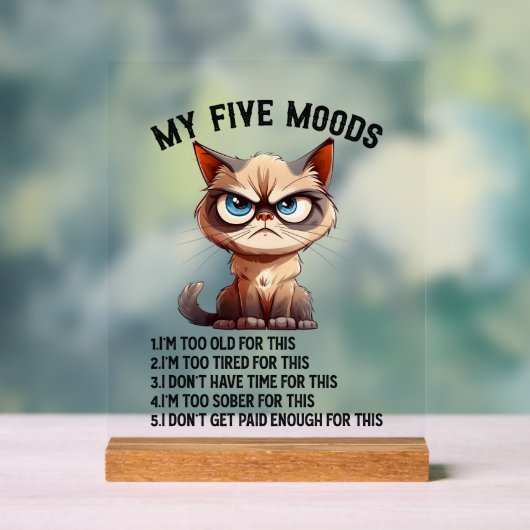 Funny Sarcasm Fünf Stimmung Katze Acrylschild (Neutral)