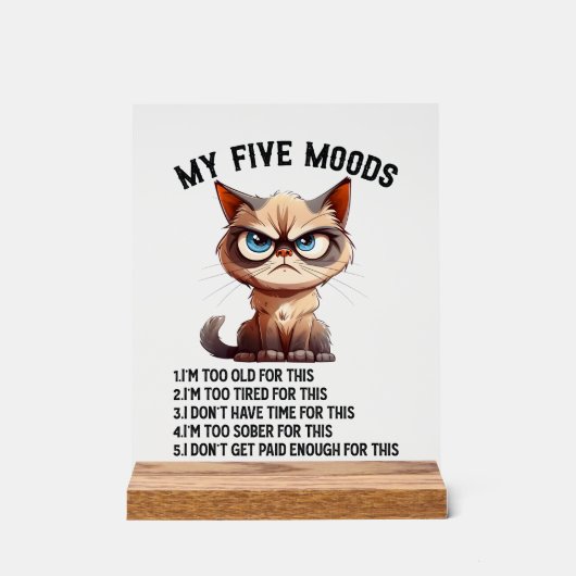 Funny Sarcasm Fünf Stimmung Katze Acrylschild (Vorderseite)