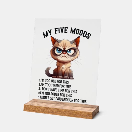Funny Sarcasm Fünf Stimmung Katze Acrylschild (Winkel)