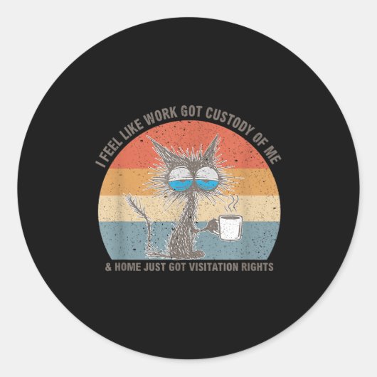 Funny Sarcastic Cat I Feel Like Work Got Custody O Runder Aufkleber (Vorderseite)