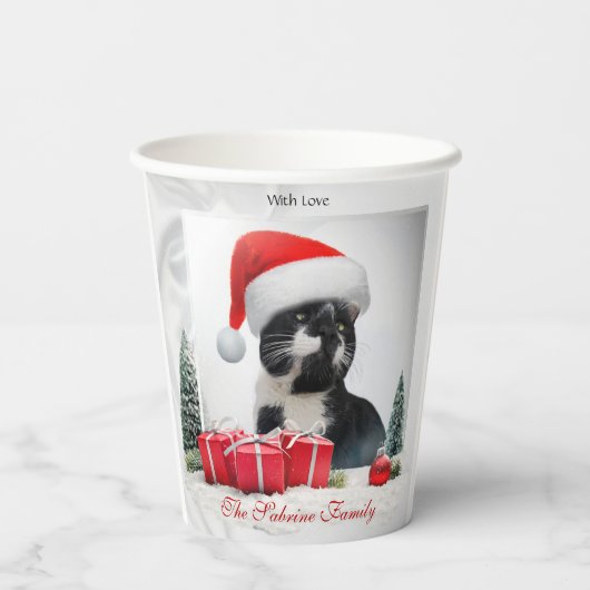 Funny Sarcastic Cat Santas Hat Weihnachts Paper Cu Pappbecher (Rückseite)
