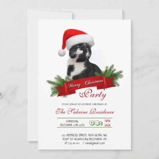 Funny Sarcastic Cat Santas Hat Weihnachts-Party Einladung (Vorderseite)