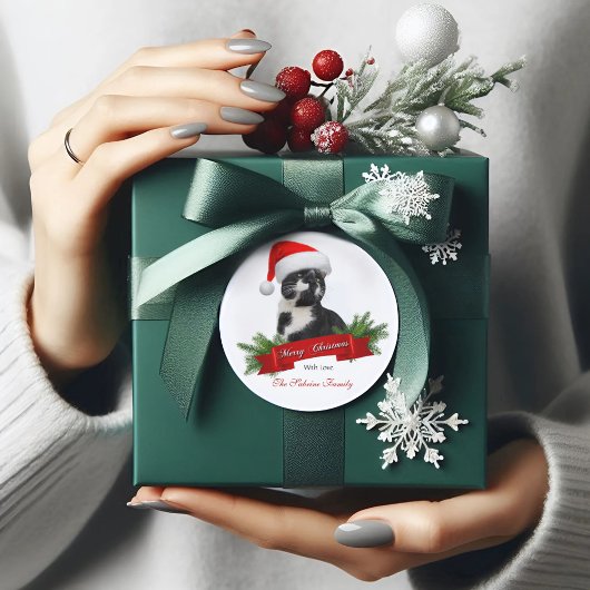 Funny Sarcastic Cat Santas Hat Weihnachtssticker Runder Aufkleber