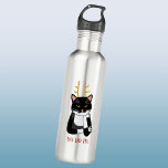 Funny Sarcastic Christmas Cat Edelstahlflasche<br><div class="desc">Eine lustige sarkastische,  verärgerte und unbegeisterte schwarz-weiße Tuxedokatze mit Weihnachtsliedern. Ho ho,  und all das Zeug. Ändern Sie den Text oder entfernen Sie ihn,  um ihn zu personalisieren.</div>