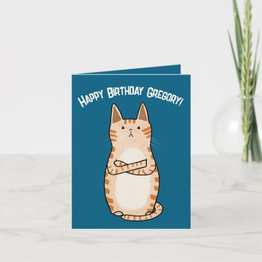 Funny Sarcastic Grumpy Orange Cat Birthday Karte (Vorderseite)