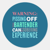 Funny Sarcastic Warning Don't Off Bartender Pun Runder Aufkleber (Vorderseite)