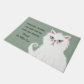 Funny Sarcastic White Cat Custom Sage Green Fußmatte (Schrägansicht)