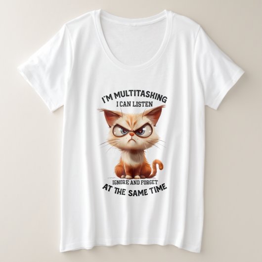 Funny Sarkasmus Multitasking Katzenwortkunst Große Größe T-Shirt (Design vorne)