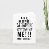 Funny sarkastic Geburtstagwünsche für Ehemann Karte (Vorderseite)