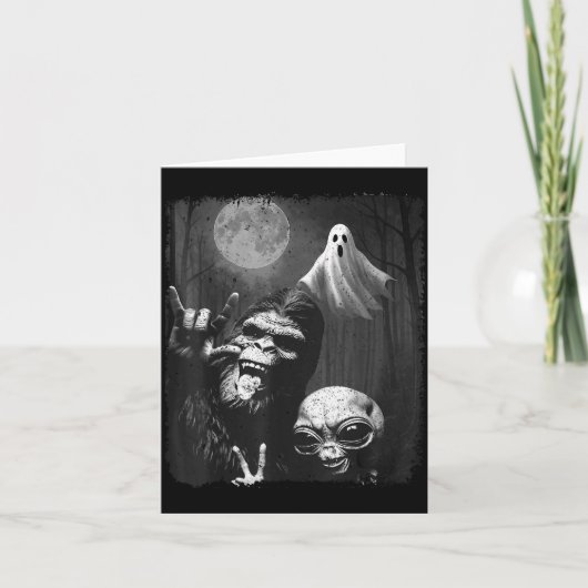 Funny Sasquatch & Alien Rock On Hand Sign Ghos Karte (Vorderseite)