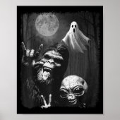 Funny Sasquatch & Alien Rock On Hand Sign Ghos Poster (Vorne)