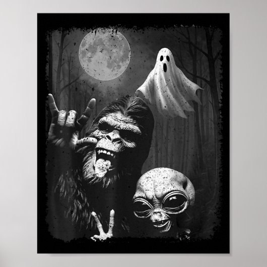 Funny Sasquatch & Alien Rock On Hand Sign Ghos Poster (Vorne)